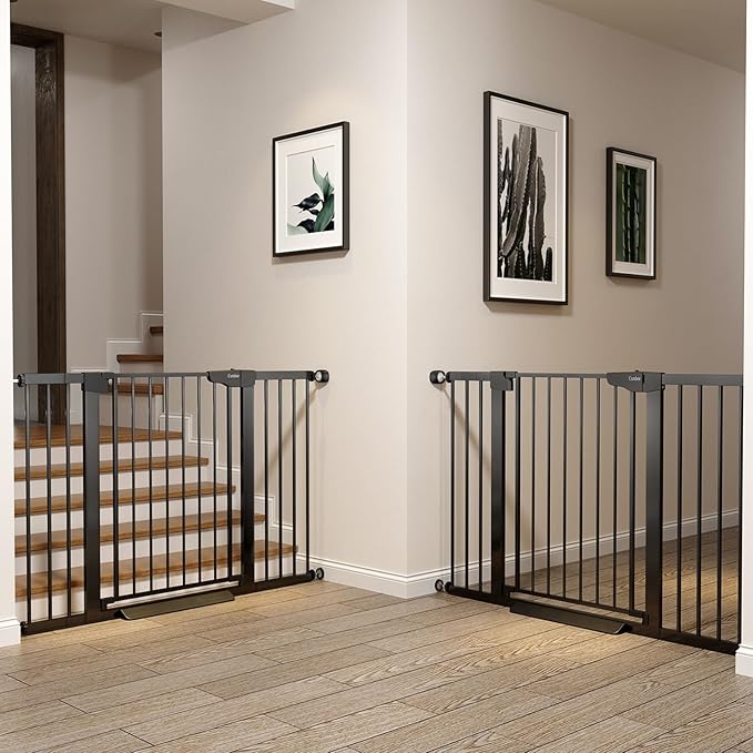 Cumbor 51.5" Wide Auto Close Baby Gate & Cumbor 2 Pack 51.5" Wide Dog Gate, Durable Child Gate for Stairs, Doorways, Easy Walk Thru Dog Gate for House for Doorways