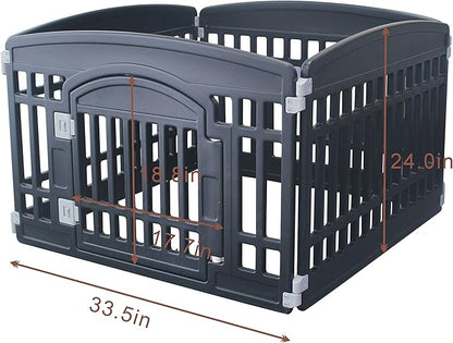 Pet Playpen Foldable Gate for Dogs Heavy Plastic Puppy Exercise Pen Small Pets Fence Puppies Folding Cage 4 Panels for Puppies and Small Dogs House Black (33.5x33.5 Inches)