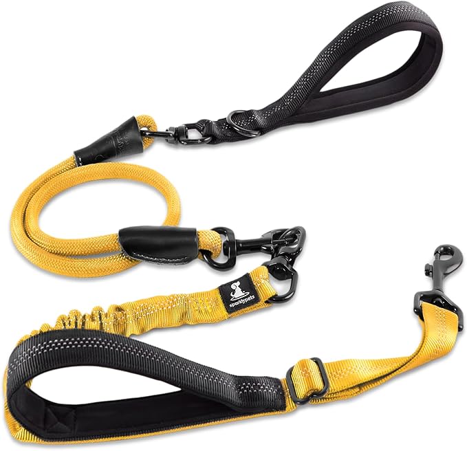 SparklyPets - Heavy Duty Bungee Rope Leash for Large and Medium Dogs - No Pull, Shock Absorber Long Dog Training Lead - No Slip Reflective Line for Outside (5.5 Ft Bungee Leash)