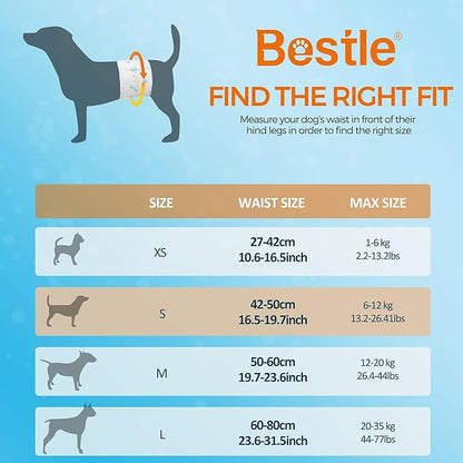 Bestle Male Dog Wrap, Disposable Dog Diapers, 40 Count, S (Waist 16.5”-19.7”), Wetness Indicator, Ultra Protection, Leak Proof, Super Absorbent, Soft