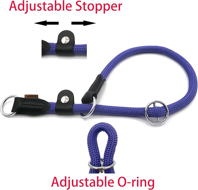 Braided Round Martingale Dog Collar, Training Collar with Slidable Stop Ring and Adjustable Stopper - Ideal for Small Dogs (S(1/4") - 14" Long, Purple)