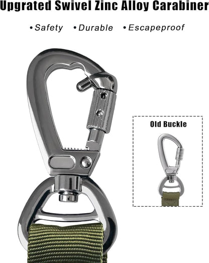 Hotsky Tactical Dog Leash Heavy Duty for Medium Large Dogs that Pull,4-6Ft Strong Bungee Shock Absorbing No Pull Dog Leash with Padded Double Handle and Car Seatbelt,Army Green