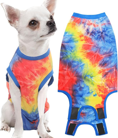 Dog Surgery Recovery Suit for Male Female, Spay Neuter Cone Alternative Surgical Onesie, Tie-dye Purple (Tie-dye Blue, Small (Back 12.2'', Chest 12''-14''))
