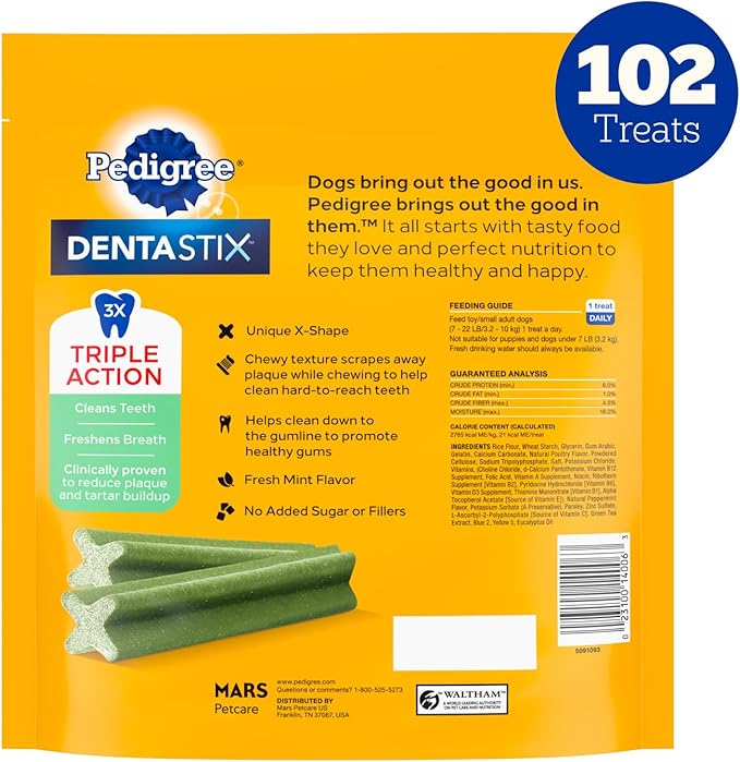 Pedigree Dentastix Dental Chews for Dogs, Small and Toy Breed Dog Treats, Fresh Flavor, 1.54 lb. Bag (102 Treats Total)