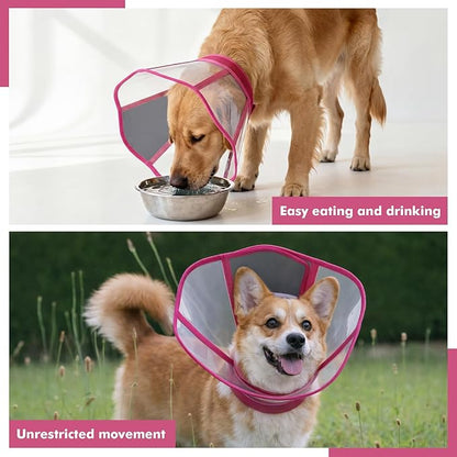 Clear Dog Cone, Elizabethan Collar for Dogs to Stop Licking, Plastic Pet E-Collar Alternative After Surgery, Adjustable Dog Recovery Cone for Wound Healing