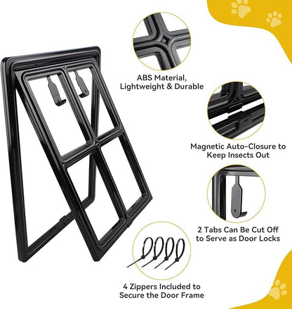 PETLESO Dog Screen Door for Sliding Doors, Inner 12"×16" Lockable Magnetic Self-Closing Flap Pet Passage for Medium to Large Dogs & Cats, Lightweight, Easy Install
