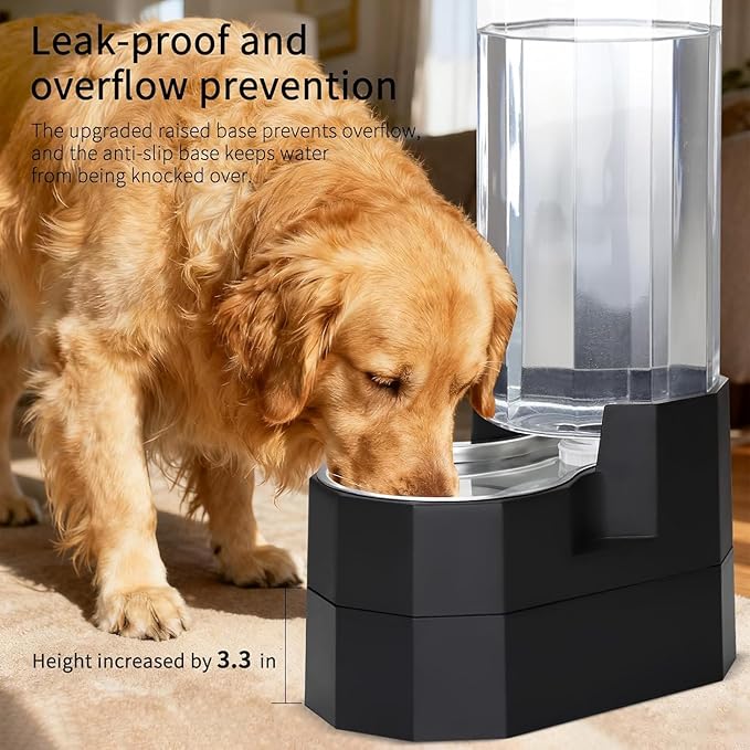 Sfozstra Elevated Dog Water Dispenser: 9L Gravity Auto Refill -Senior & Joint-Friendly Comfort Height - Leak-Proof - Stainless Steel Bowl -for Large Dogs -Multi-Pet Homes -Kitchen/Living Room/Garage