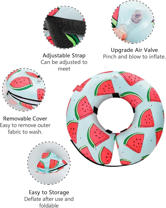 MIDOG Inflatable Dog Cone Alternative for After Surgery - Soft Protective Donut Collar Prevents Licking, Comfortable Recovery E-Collar Alternative for Small Medium Large Dogs (Watermelon,S)