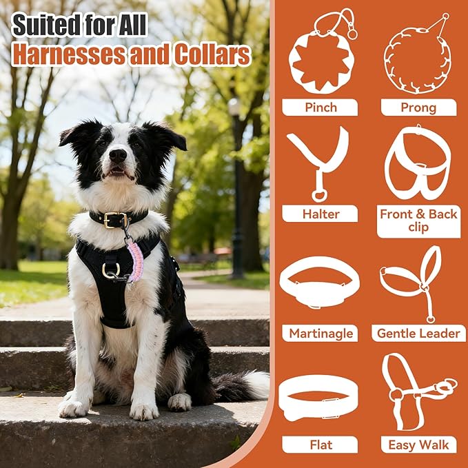 Dog Collar Safety Clip with Dual Clasps,Handmade Backup Safety Strap for Dog Harness, Collars and No Pull Harness Connectors (Pink & Light Purple)