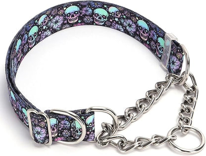 Skull Chain Martingale Collar for Dogs, No Pull Slip Cinch Choker Choke Collar Training Escape Proof Heavy Duty Dog Collar for Extra Large Medium Large Pet Boy Male Dogs, M