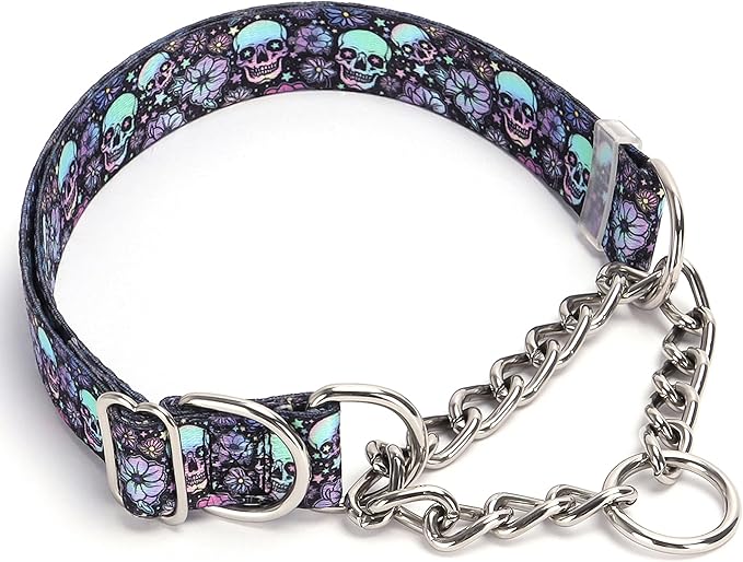 Skull Chain Martingale Collar for Dogs, No Pull Slip Cinch Choker Choke Collar Training Escape Proof Heavy Duty Dog Collar for Extra Large Medium Large Pet Boy Male Dogs, XL