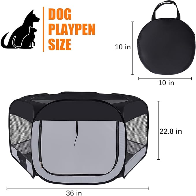 Dog Cat Playpen,Portable Pet Puppy Playpen,Rabbit Puppy Dog Play Pen for Indoors,Dogs Tent for Indoor Cats,Kitten Playpen,Collapsible Small Cats Crate Cage for Small Dogs with Carrying Case(Grey, M)