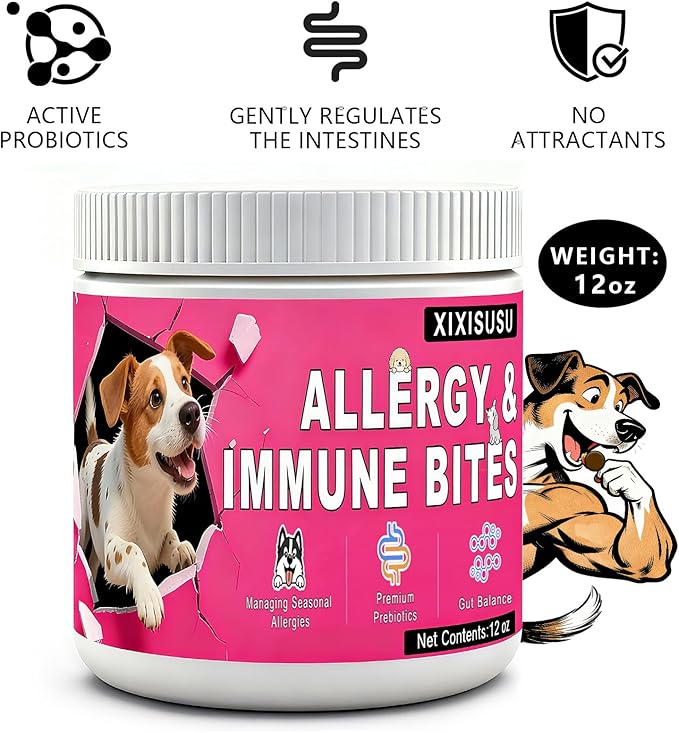 XIXSUSU Allergy Relief Chews for Dogs 12 oz | Itch & Hot Spot Relief for Skin & Coat Health | Grain Free Soft Chews for Dog Allergies | Gut Health for Dog Allergies & Sensitive Stomach
