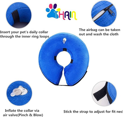 THAIN Soft Dog Recovery Protective Collar After Surgery-Cone Inflatable Collar for Dogs and Cats - Adjustable Washable Elizabethan Collar (L)