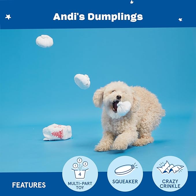 Barkbox Dog Toy 2 in 1 Interactive, Plush Exterior Material & Squeaker, Tearable Dog Toy with Squeaky Ball Inside, Ideal for Toy Destroyers - Andi's Dumpling, Small