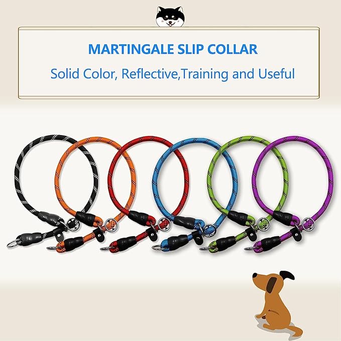 Reflective Slip Collar, Dog Choker Collar, Nylon Dog Training Collar with Slidable Stopper No Pull Dog Collars Martingale Collars for Small Medium Large Dogs, Orange, L