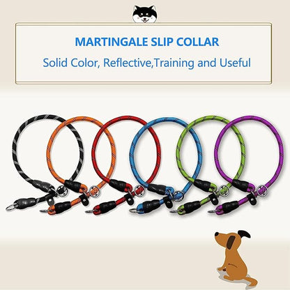 Reflective Slip Collar, Dog Choker Collar, Nylon Dog Training Collar with Slidable Stopper No Pull Dog Collars Martingale Collars for Small Medium Large Dogs, Orange, L
