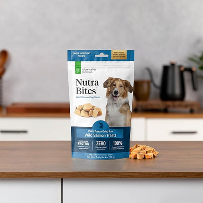 ULTIMATE PET NUTRITION Nutra Bites Freeze Dried Raw Single Ingredient Training Treats Food Topper for Dogs, 4 Ounces, Salmon