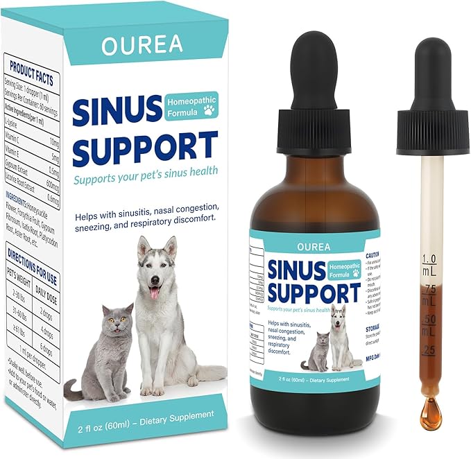Nasal Congestion Relief Drops for Cats and Dogs, Sinus Support Supplement for Pets, Helps with Sneezing Runny Nose & Respiratory Comfort, Cat Dog Sinus Relief for Supports Clear Breathing