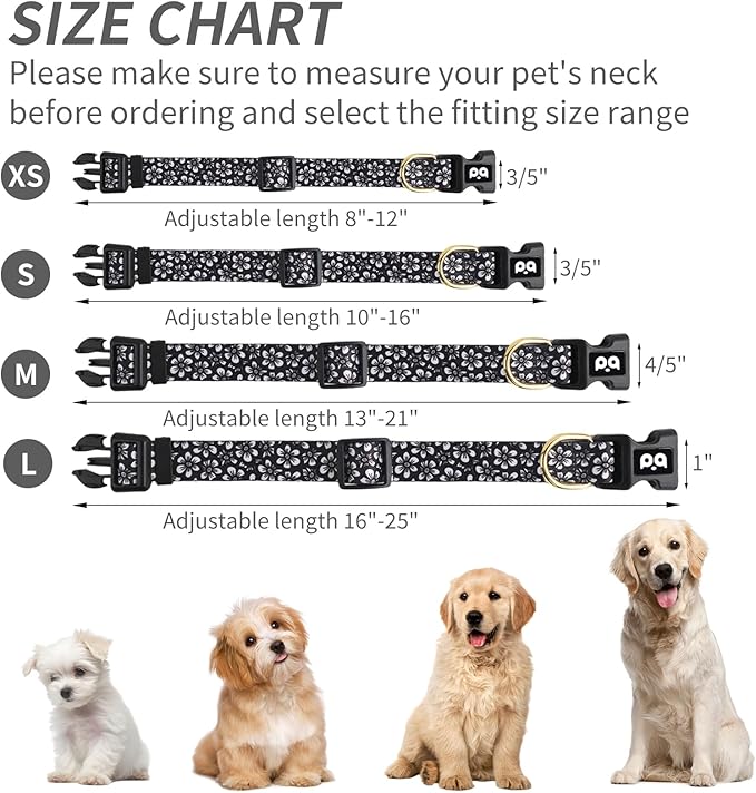 QQPETS Adjustable Soft Dog Collar: Print Flower Pink Multicolor Cute Patterns for XS Small Medium Large Pet Girl Boy Puppy Walking Running Training