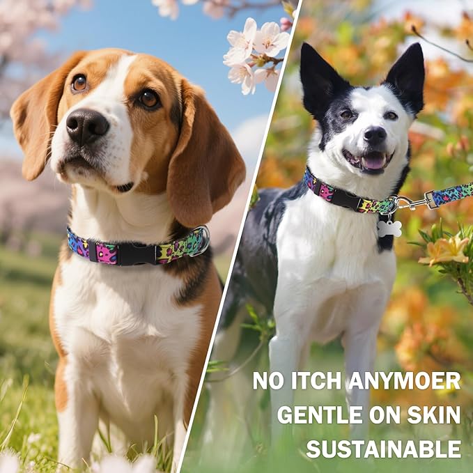 Dog Collar and Leash Set for Small Dogs, Adjustable Soft Puppy Collar with Quick Release Buckle, 5FT Heavy Duty Nylon Matching Leash for Boy Girl Chihuahua, Yorki, Bulldog, Leopard XS
