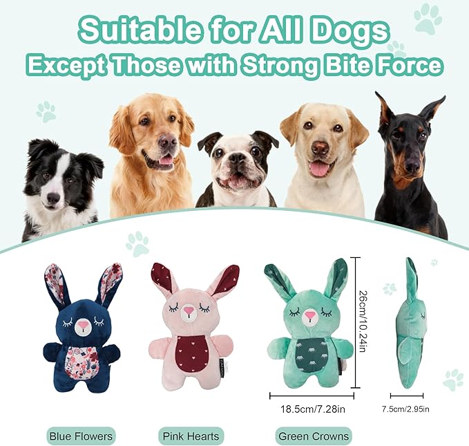 Green Bunny Plush Squeaky Dog Toy for Chewers Puppy Teething Chew Toy Cute Soft Funny Indoor Outdoor Interactive Rabbit Stuffed Animal Dog Toy for Small Medium Large Dogs Toy Gift 26cm/10.24in