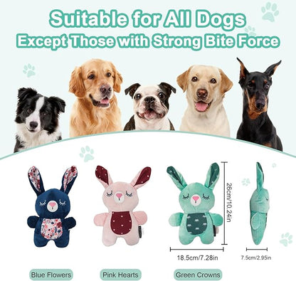 Green Bunny Plush Squeaky Dog Toy for Chewers Puppy Teething Chew Toy Cute Soft Funny Indoor Outdoor Interactive Rabbit Stuffed Animal Dog Toy for Small Medium Large Dogs Toy Gift 26cm/10.24in