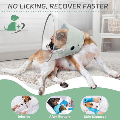 Dog Cone Collar for Recovery: Soft Elizabethan Collar Alternative to Stop Licking, Adjustable Pet Cone for Large, Medium, Small Dogs, for Surgery, Spay, Injury, Skin Treatment (Light Green, L)