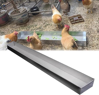 Animal Water Trough Outdoor 8 15 23 35 39 in, Pigeon Chicken Duck Goose Rabbits Hay Feeder, Stainless Steel Small Feeding Trough Set for Livestock/Poultry(H 7cm(2 3/4"),L 60cm (23 3/5"))
