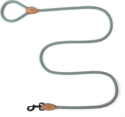 Mile High Life Rope Leash with Genuine Leather Connection, 6 FT/5 FT/4 FT, Heavy Duty Dog Leash for Medium & Large Dogs (Peacock Blue, 60Inch)