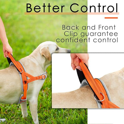 ADVENTUREMORE Small Dog Harness (Orange), No Pull Reflective Breathable Vest with Easy Control Handle, Escape Proof for Training Walking