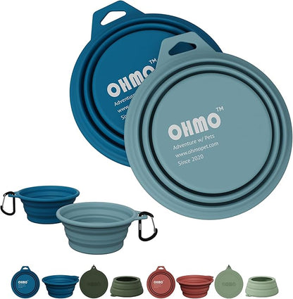 OHMO Collapsible Dog Bowl(2 Pack, Peacock&Light Blue 12oz/400ml) Premium Silicone Pet Water Bowls for Cats & Dogs, Portable Dog Travel Bowls Foldable for Outdoor Camping Hiking