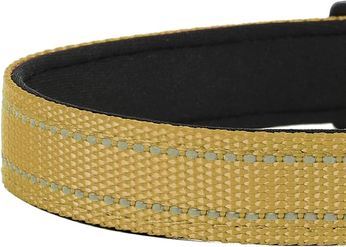 Reflective Dog Collar, Adjustable Soft Neoprene Padded Nylon Pet Collars with Buckle for Extra Large Dogs, Khaki,XL