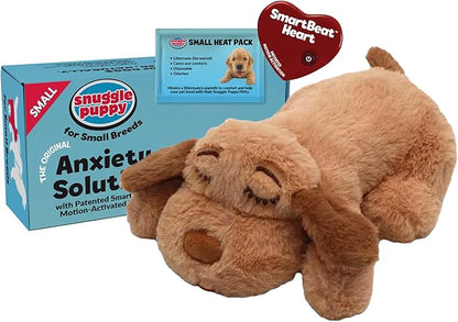 Snuggle Puppy Junior, Heartbeat Puppy Toy for Small Breeds, Smaller Plush Dog Toy with Real-Feel Pulse, Designed for Crate Use and Early Routines - Biscuit
