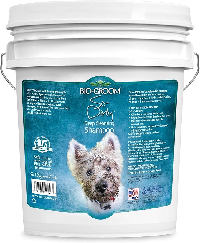 Bio-Groom So-Dirty Dog Shampoo - Quick Rinse Pet Shampoo, Dog Bathing Supplies, Puppy Wash, Dog Grooming Supplies, Cruelty-Free, Made in USA, Shampoo for Smelly Dogs - 5 Gallons