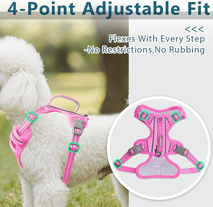 BARKBAY Dog Harness No Pull Oxford with ID Tag Pocket - Heavy Duty, Reflective, Easy Control for Large Dogs(Pink Oxford,S)