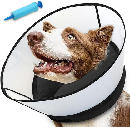 2-in-1 Upgraded Inflatable Dog Cone Collar with Detachable Anti-Licking Shield, Soft Adjustable Elizabethan Collar for Dogs After Surgery (XL, Black)