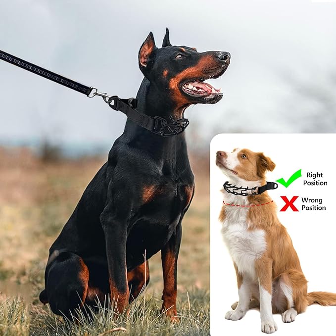 Prong Collar for Medium Dogs, Dog Pinch Collar,Dog Training Collar,High Strength Quick Release Buckle,Comfort Rubber Tips (Black，3.0mm, 20-Inch)