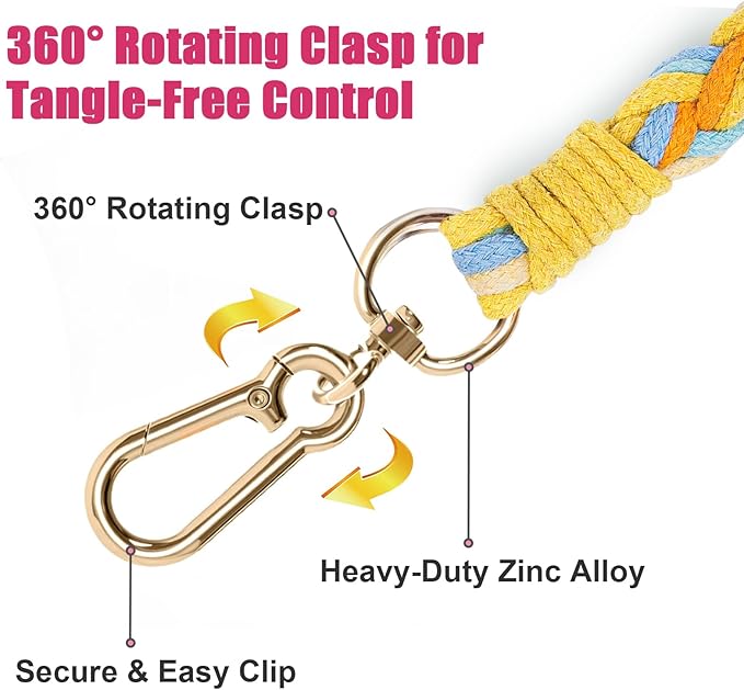 Handmade 5ft Braided Cotton Dog Leash with Unique Floral Handle, Durable and Stylish, Ideal for Small to Large Dogs(Sunshine Breeze)