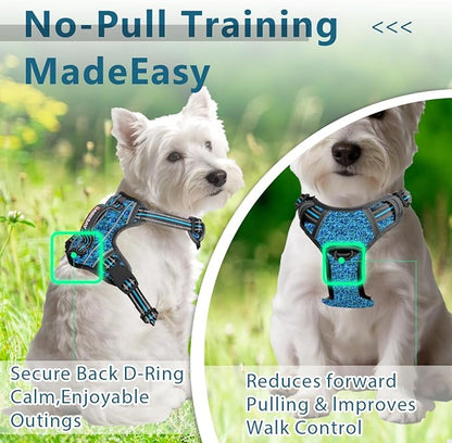 BARKBAY Dog Harness No Pull with ID Tag Pocket - Heavy Duty, Reflective, Easy Control for Small Dogs(Blue/Black,S)