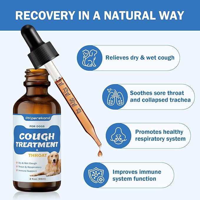 Cough Treatment for Dogs - Relives Sore Throat, Dry & Wet Cough - Trachea Collapse and Respiratory Support - Immune Supplement for Dogs - Natural Herbal Remedy 2 oz