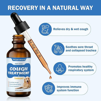 Cough Treatment for Dogs - Relives Sore Throat, Dry & Wet Cough - Trachea Collapse and Respiratory Support - Immune Supplement for Dogs - Natural Herbal Remedy 2 oz