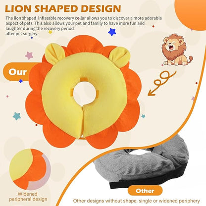 IEUUMLER Inflatable Recovery Dog Collar, Protective Donut Cone, Adjustable Soft Collar for Dog and Cat After Surgery Prevent from Biting & Scratching EU002 - Orange Lion L+