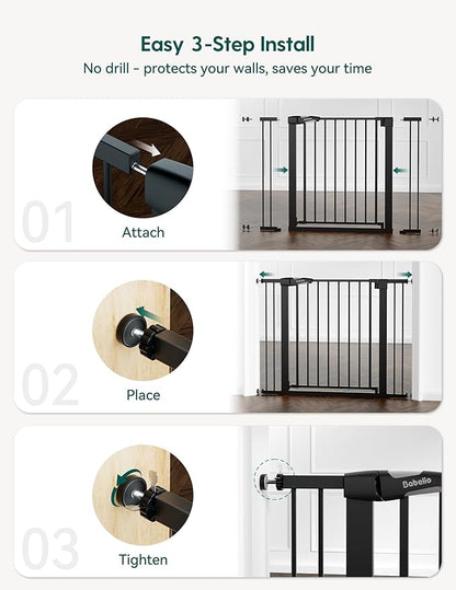 Babelio Baby Gate for Doorways and Stairs, 29-48" Auto Close Dog Gate PressGuard P7, Easy-Install Pressure Mounted Satey Door, No Drilling Safety Gate for Child and Pets, 2 Pack, Black