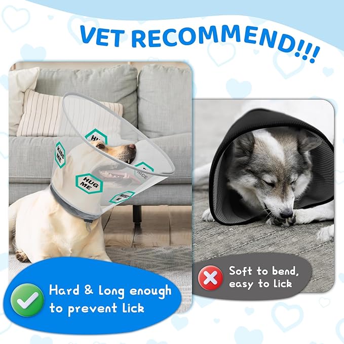Supet Dog Cone Collar After Surgery to Stop Licking: Adjustable Recovery Elizabeth Collar Alternative for Large Medium Small Dogs, Plastic Pet Head Neck Cone (S)