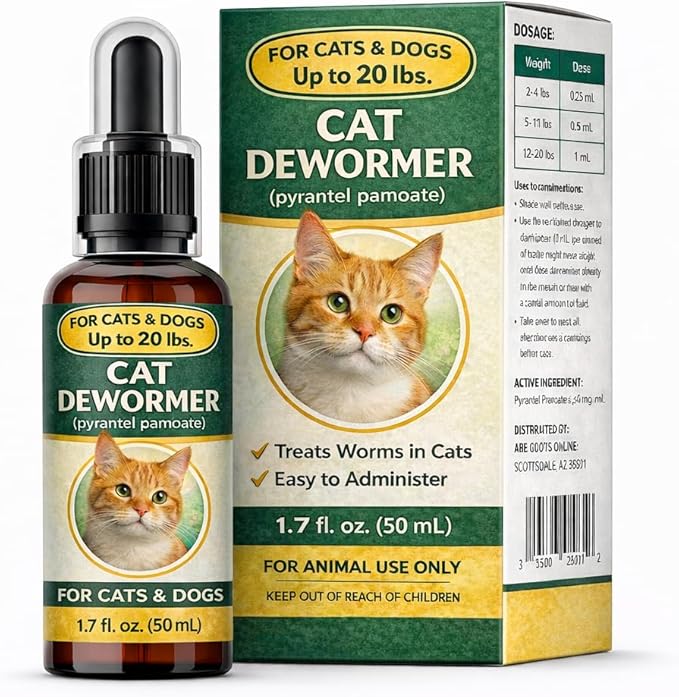 Liquid Dog & Cat Dewormer with Pyrantel Pamoate, for Roundworms & Hookworms, Easy-to-Use Oral Liquid Formula