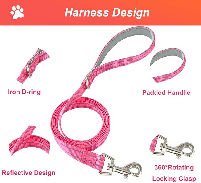 Hipubby Dog Harness Small Sized and Leash Set, No Pull Soft Mesh Puppy Vest, Reflective Breathable Lightweight Pet Harness, Harness for Small Medium Dogs and Cats - Rose Red/Khaki Trim, L
