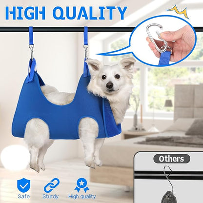 Supet Dog Grooming Hammock Harness for Dogs Cats, Relaxation Pet Nail Clipper Hammock, Restraint Dog & Small Animal Leashes Sling for Groomingk for Nail Trimming (Blue, XS)