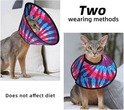 Adjustable Pet Cone for Small Dogs Tie Dye, Lightweight Elizabethan Collar for Cats, Puppies, and Dogs After Surgery, Prevent Licking