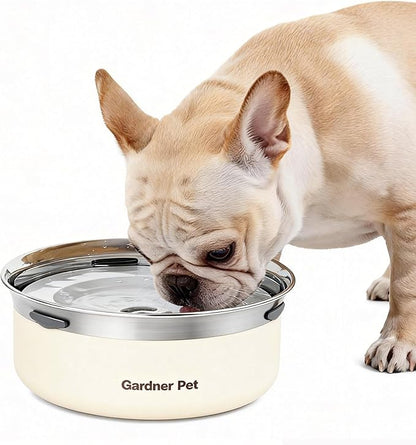 Gardner Pet Slow Water Bowl for Dogs, 2L/68oz Spill-Proof Pet Water Bowl with Floating Disk, Stainless Steel No-Spill Water Dispenser for Medium Pets